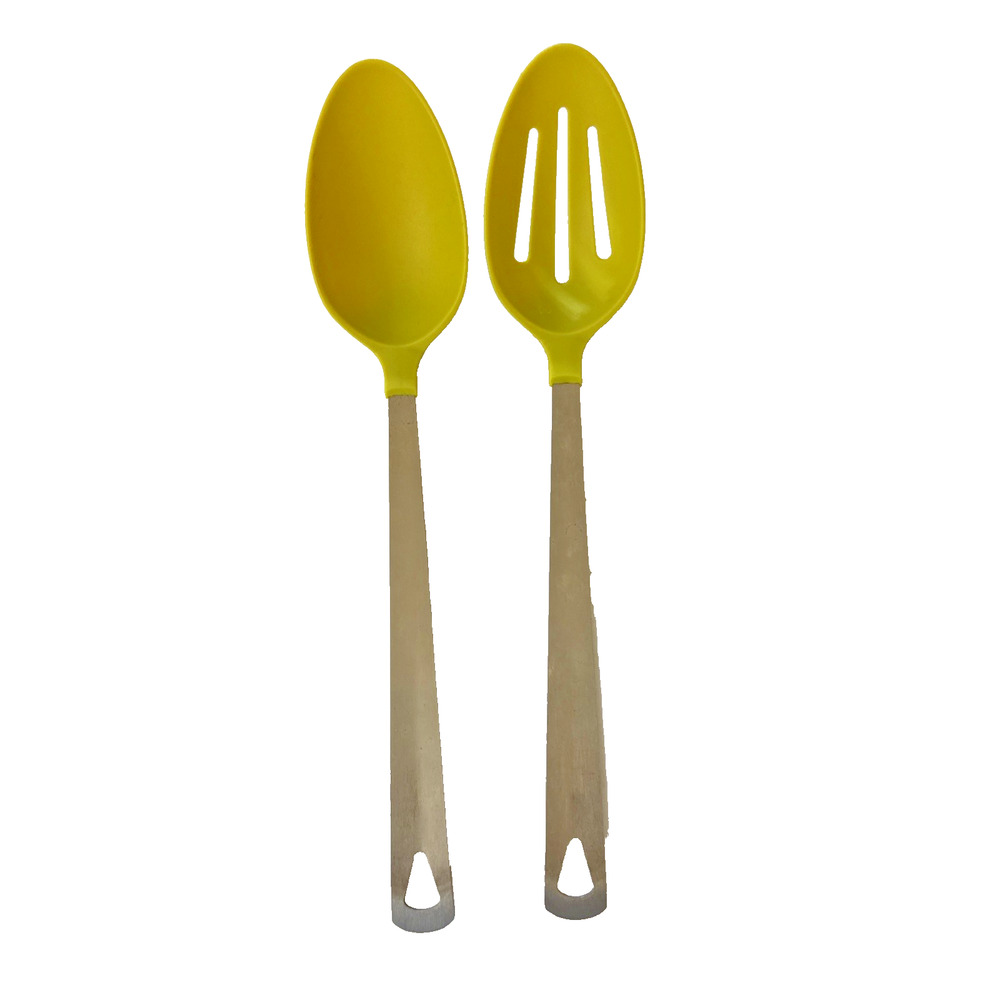VTG Kitchen‎ Utensil Set 2 Serving Spoon Slotted Avocado Green Metal Handle 13" - Picture 4 of 4